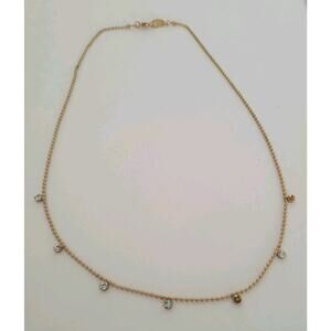 Vintage Nina Ricci NR Ballpoint Chain Necklace 17” Gold Righstones Minimalistic